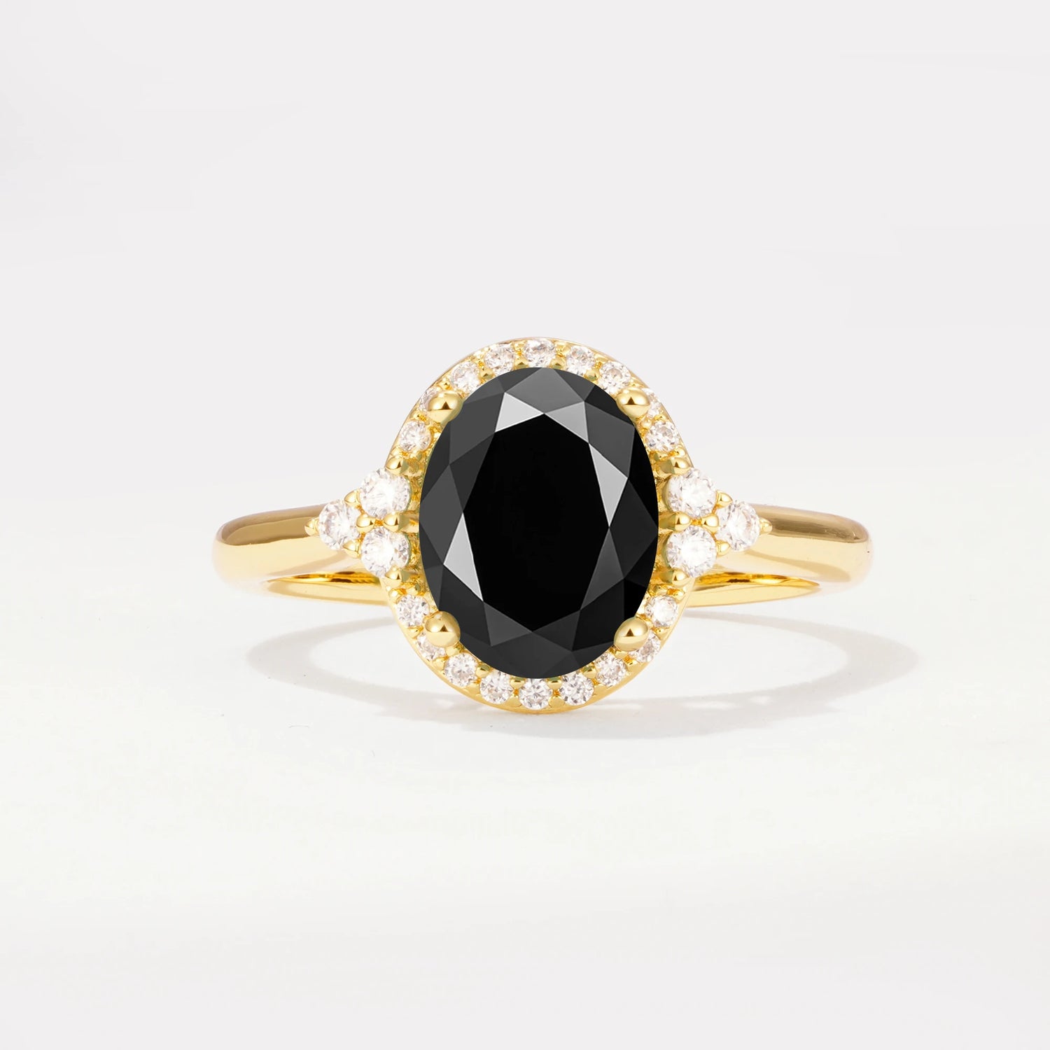 Romantic Oval Cut Full Halo Black Onyx Engagement Ring