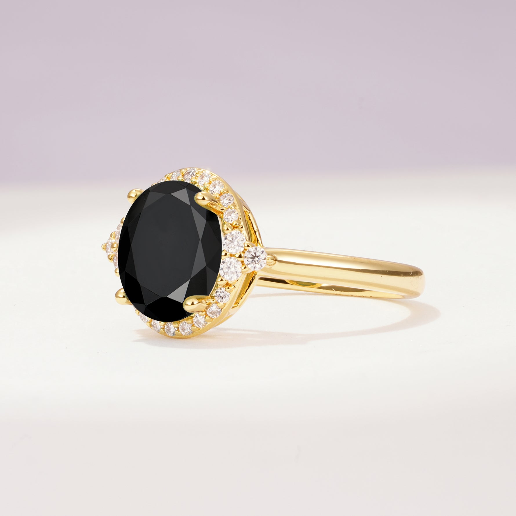 Romantic Oval Cut Full Halo Black Onyx Engagement Ring - Additional view