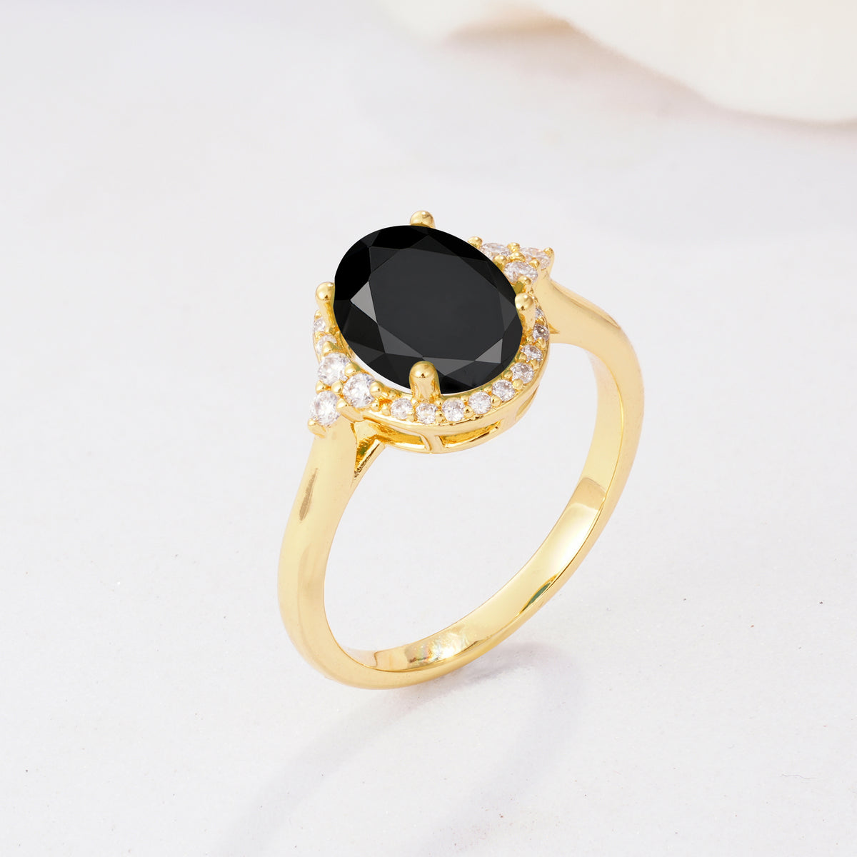 Romantic Oval Cut Full Halo Black Onyx Engagement Ring - Additional view