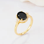 Romantic Oval Cut Full Halo Black Onyx Engagement Ring - Additional view