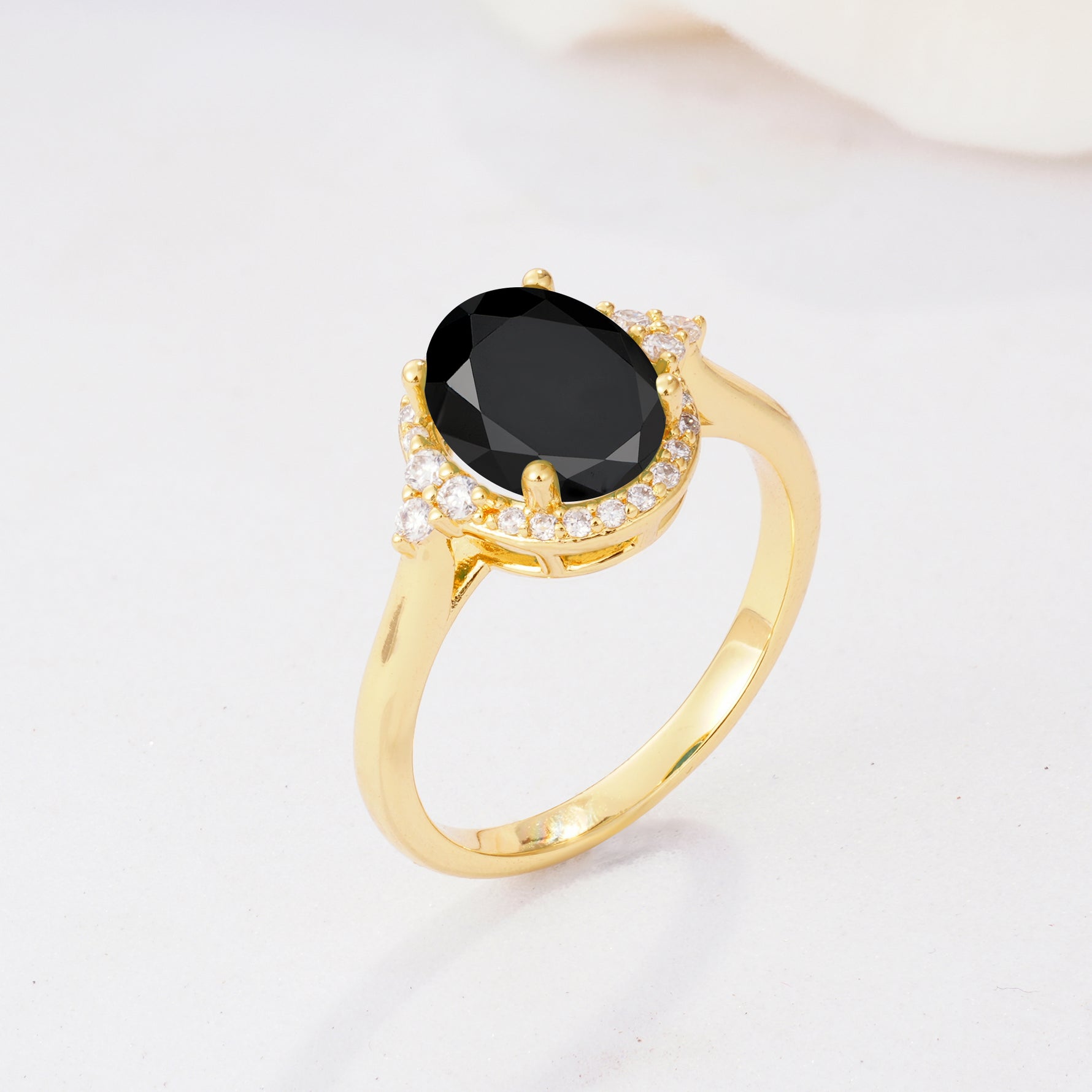 Romantic Oval Cut Full Halo Black Onyx Engagement Ring - Additional view