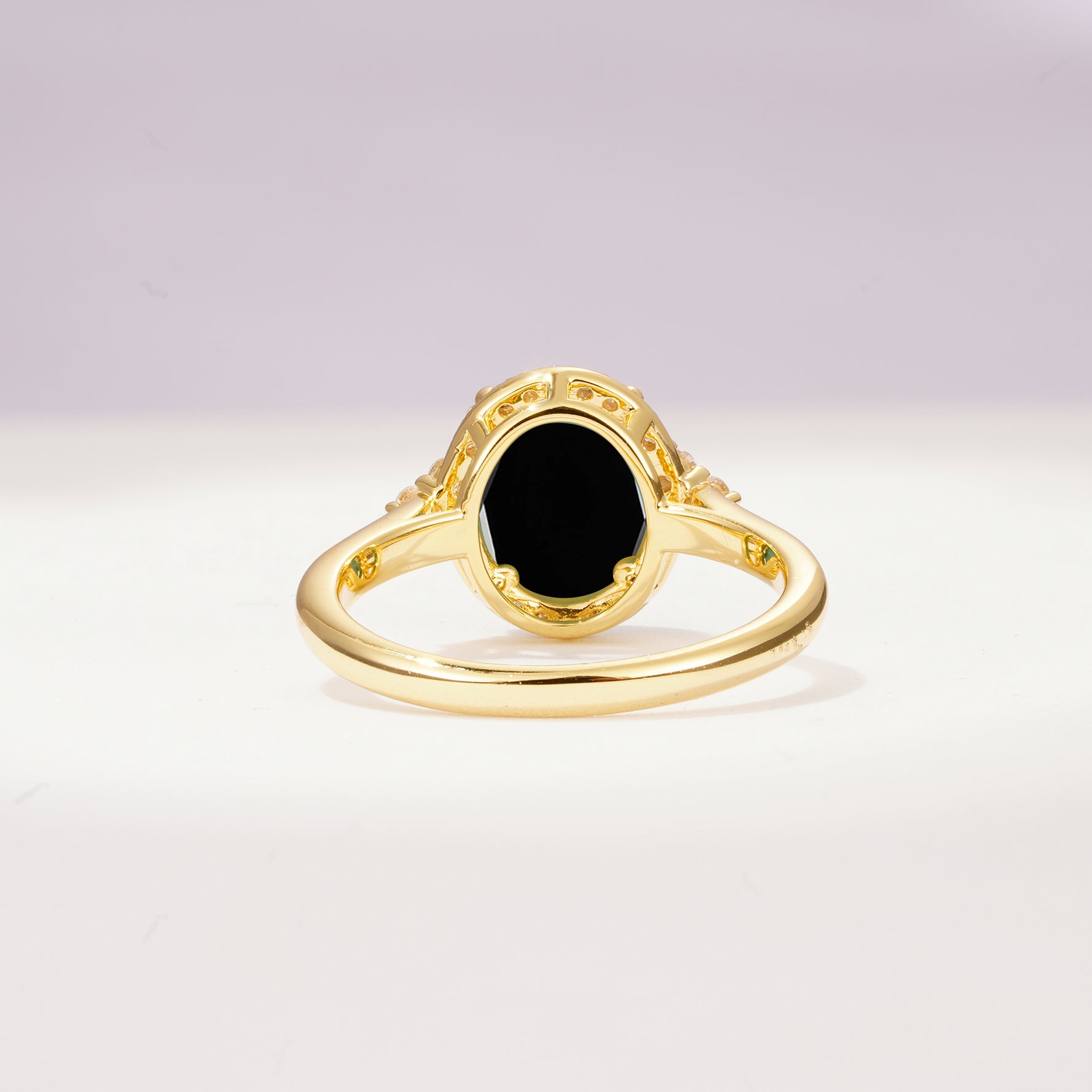 Romantic Oval Cut Full Halo Black Onyx Engagement Ring - Additional view