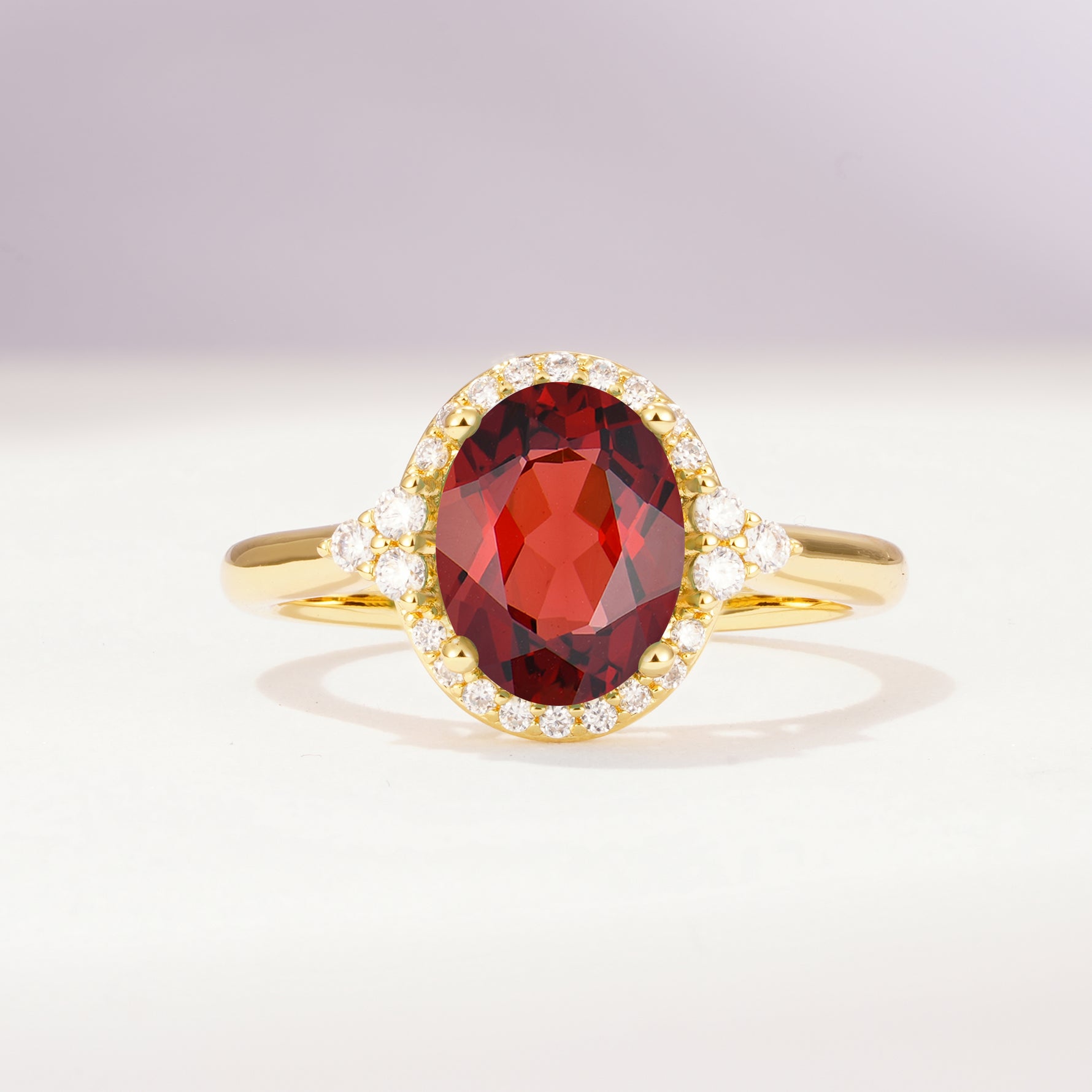 Romantic Oval Cut Full Halo Garnet Engagement Ring - Additional view