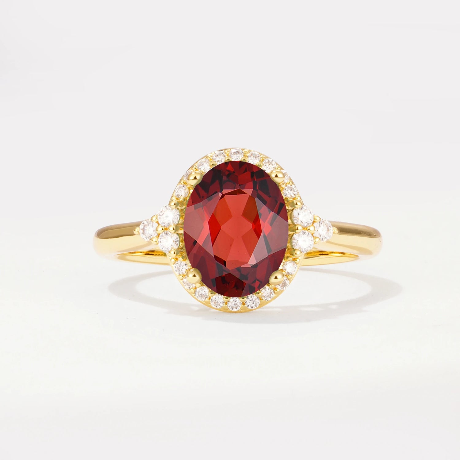 Romantic Oval Cut Full Halo Garnet Engagement Ring