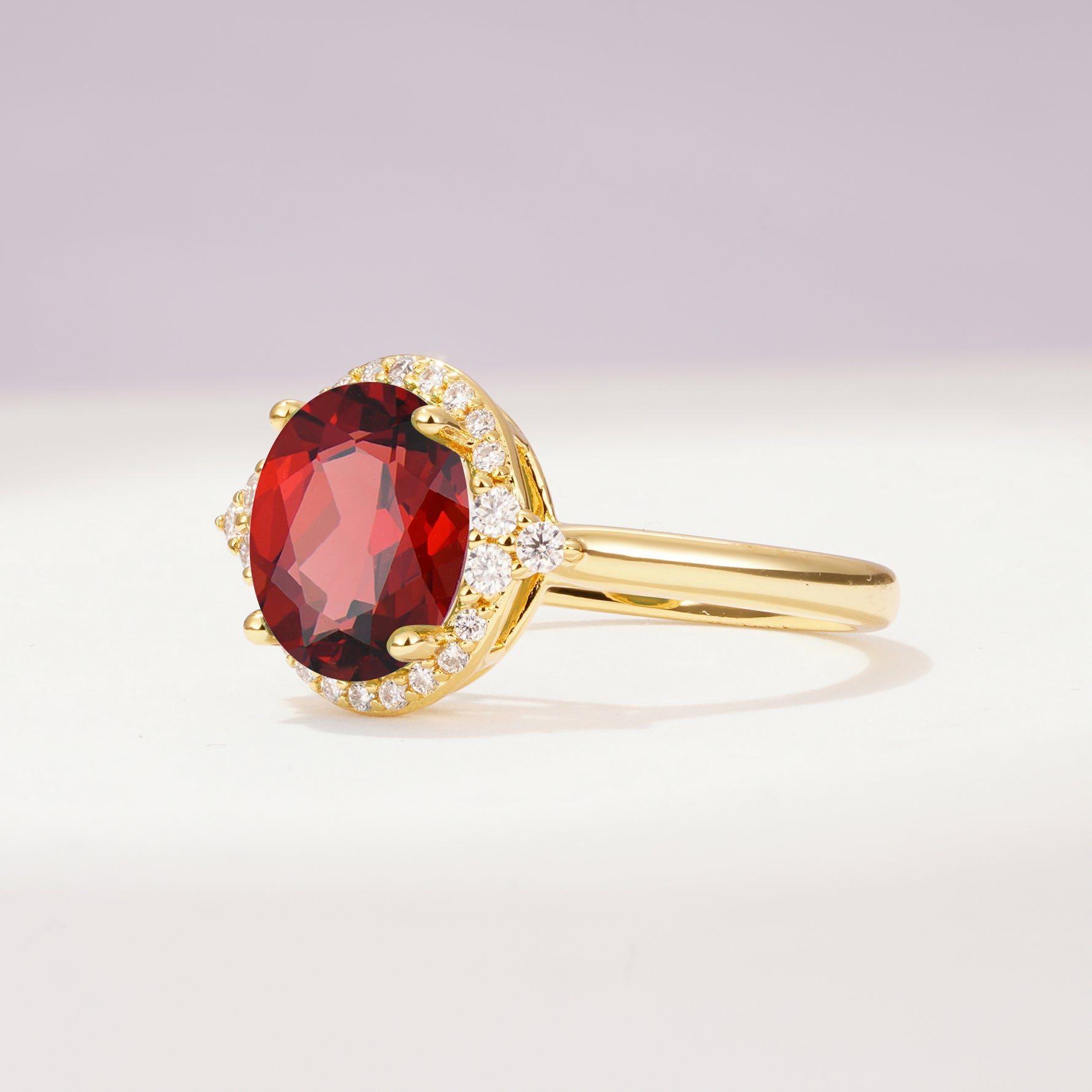 Romantic Oval Cut Full Halo Garnet Engagement Ring - Additional view