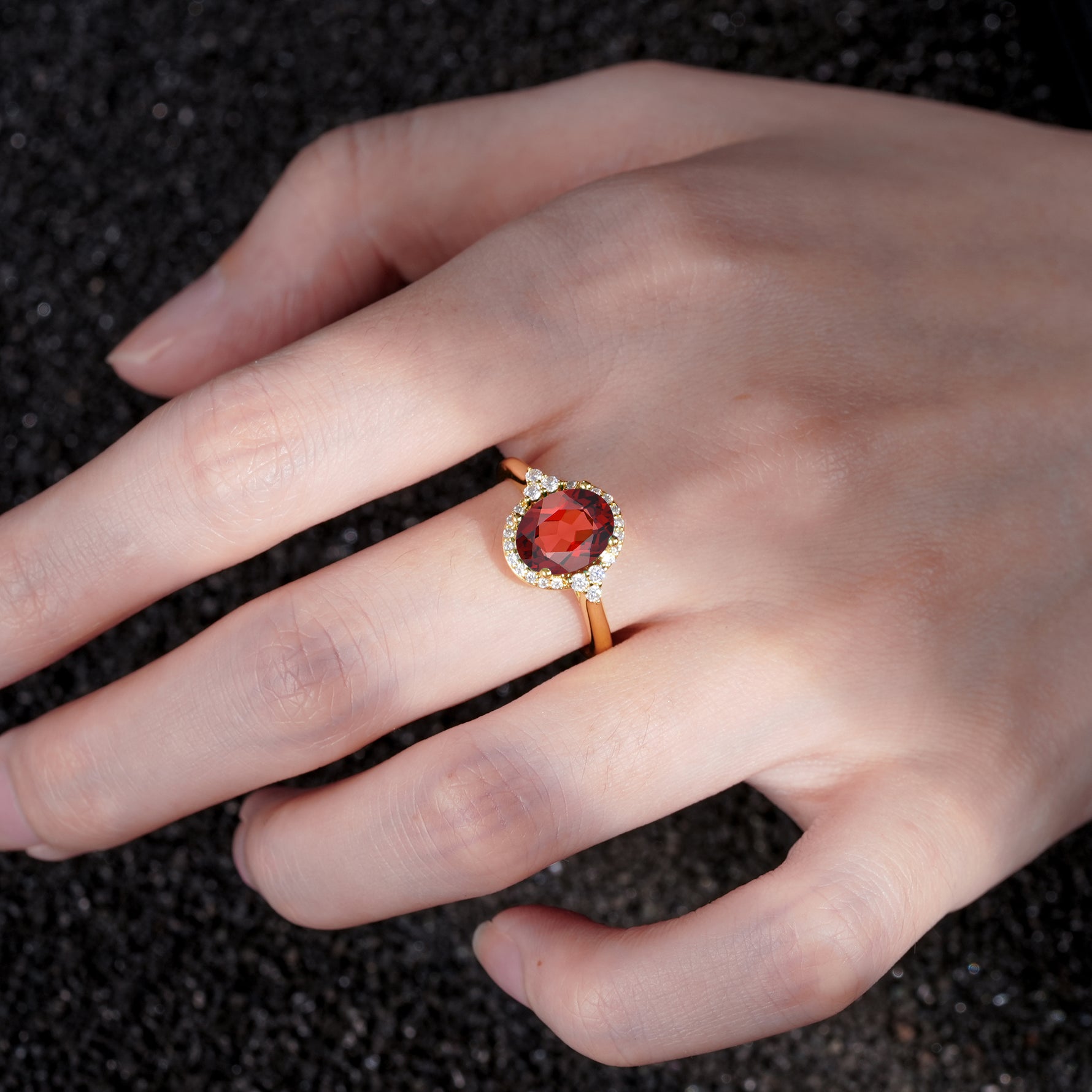 Romantic Oval Cut Full Halo Garnet Engagement Ring - Additional view