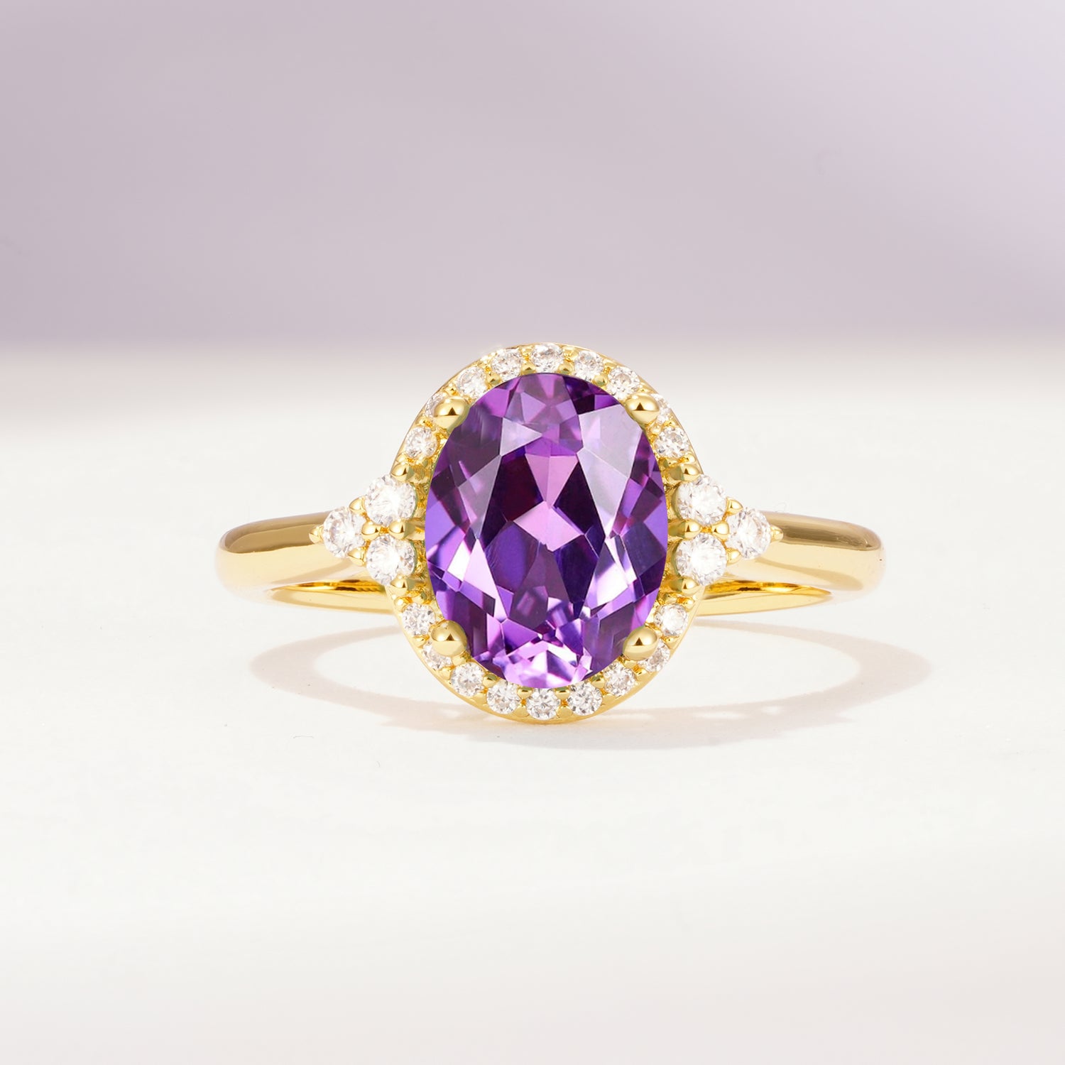 Romantic Oval Cut Full Halo Amethyst Engagement Ring - Additional view