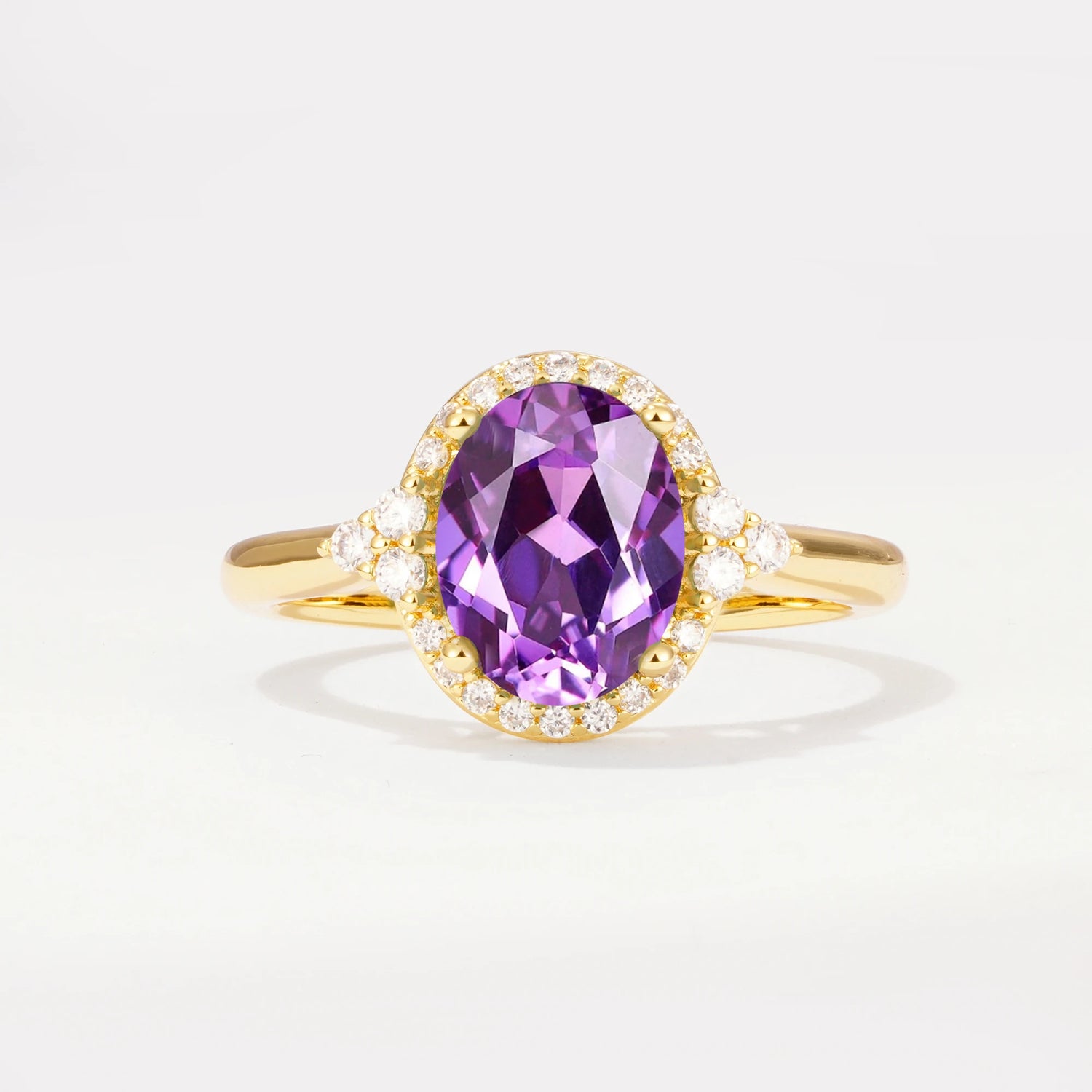 Romantic Oval Cut Full Halo Amethyst Engagement Ring