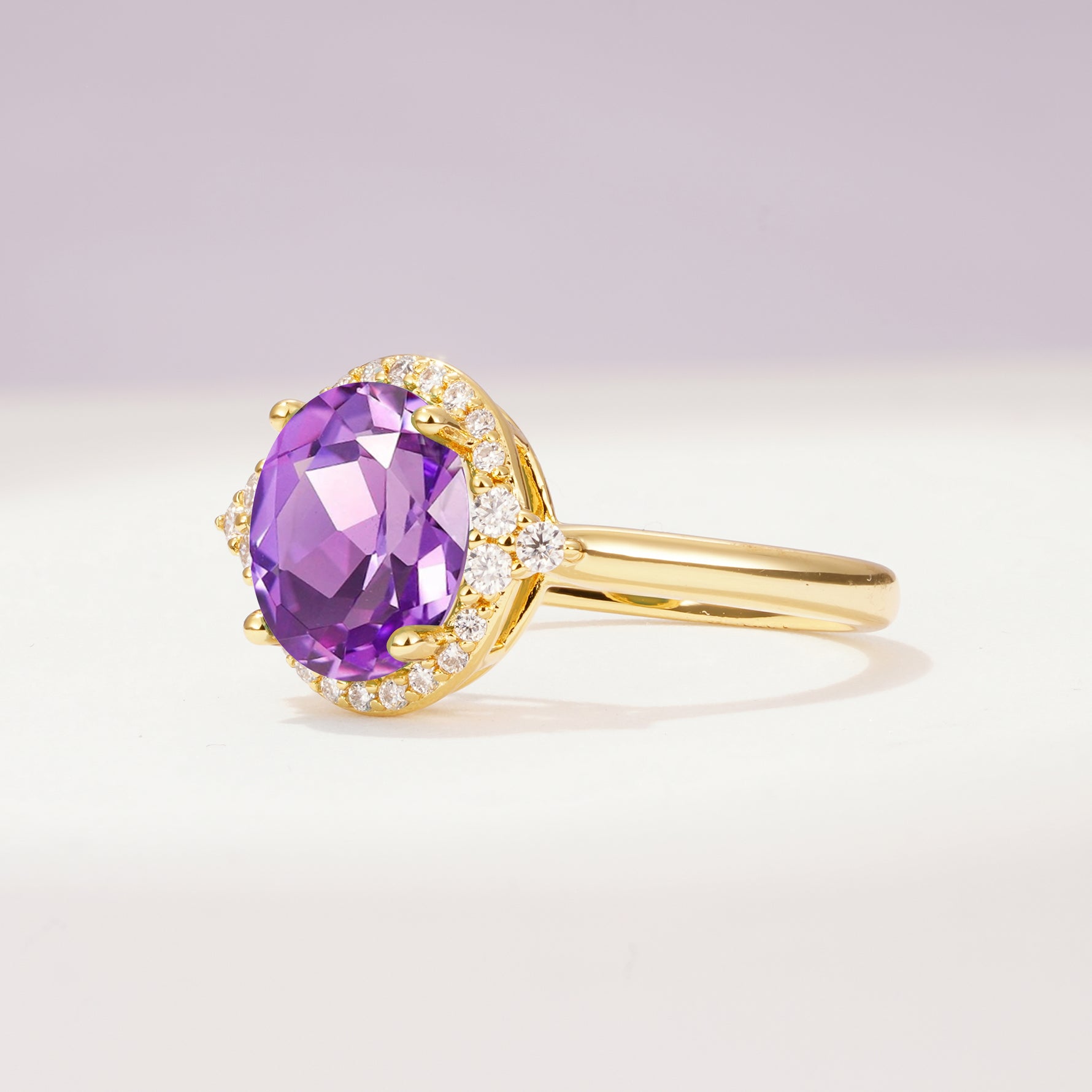 Romantic Oval Cut Full Halo Amethyst Engagement Ring - Additional view