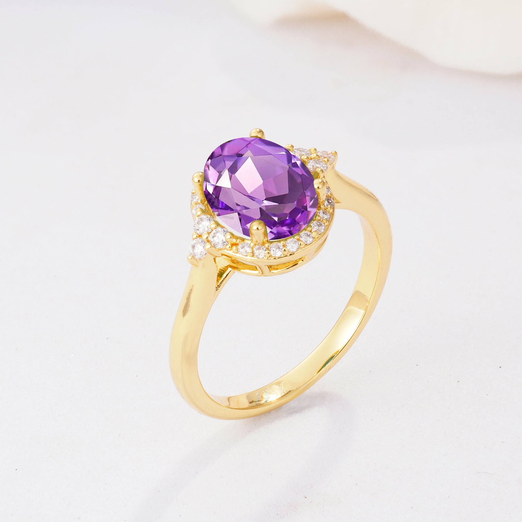 Romantic Oval Cut Full Halo Amethyst Engagement Ring - Additional view