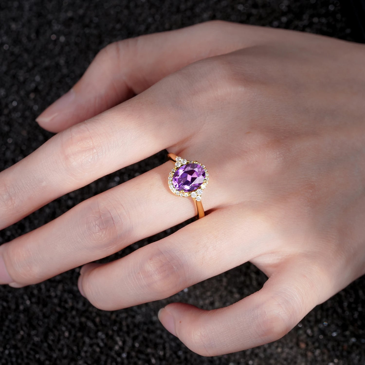 Romantic Oval Cut Full Halo Amethyst Engagement Ring