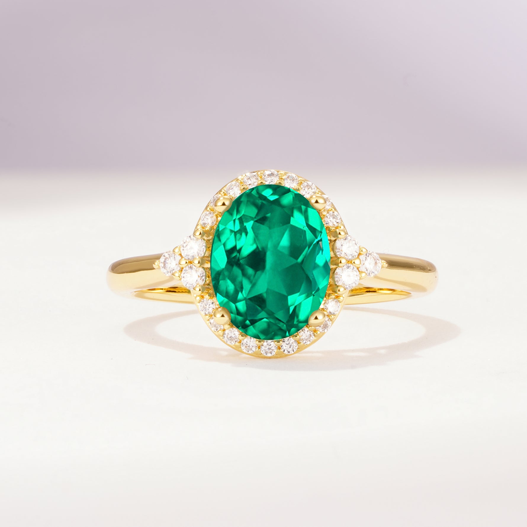 Romantic Oval Cut Full Halo Emerald Engagement Ring - Additional view