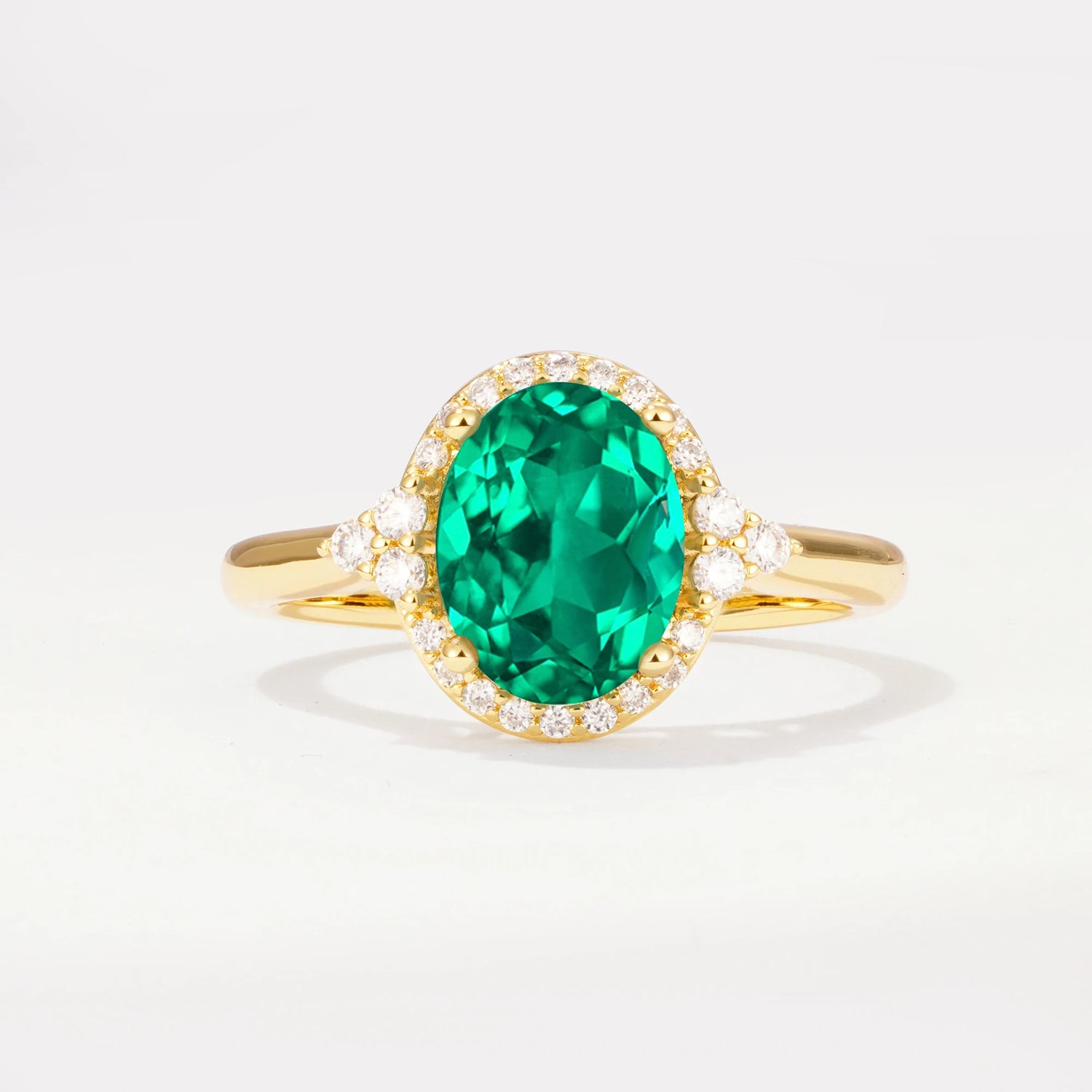 Romantic Oval Cut Full Halo Emerald Engagement Ring