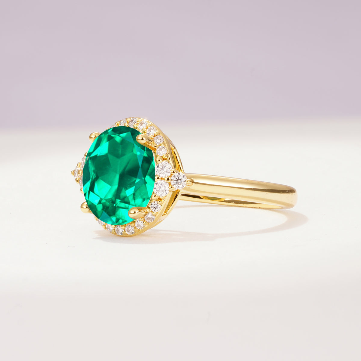 Romantic Oval Cut Full Halo Emerald Engagement Ring - Additional view