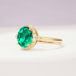 Romantic Oval Cut Full Halo Emerald Engagement Ring - Additional view