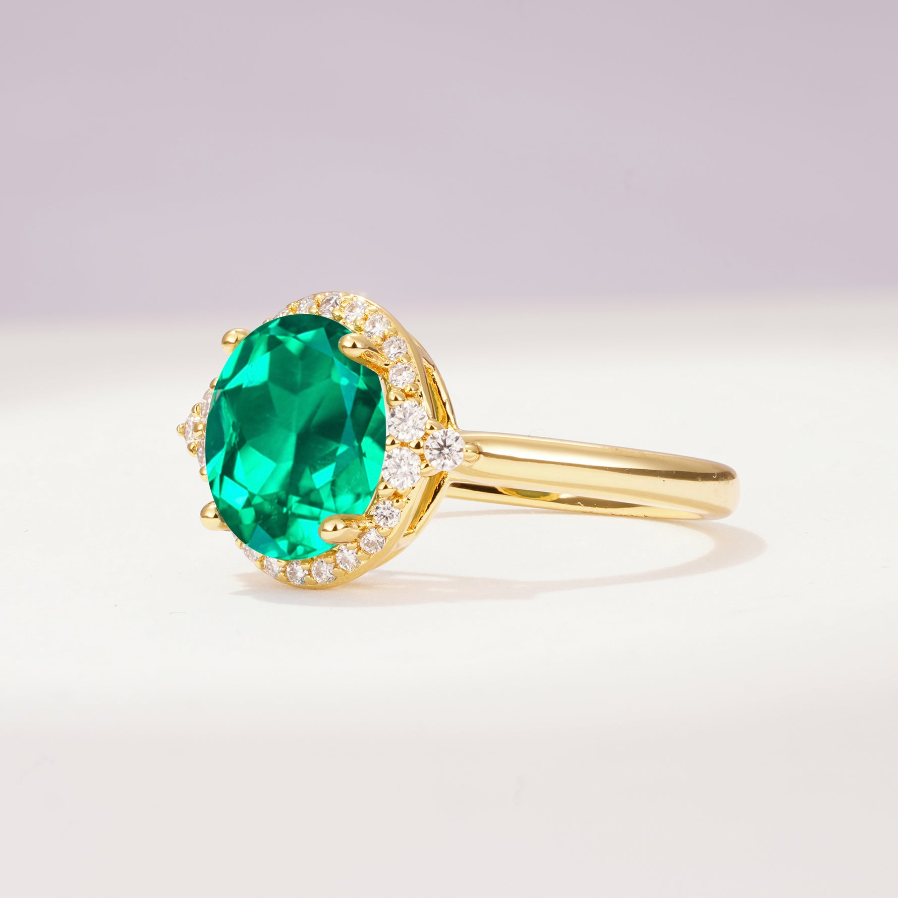 Romantic Oval Cut Full Halo Emerald Engagement Ring - Additional view