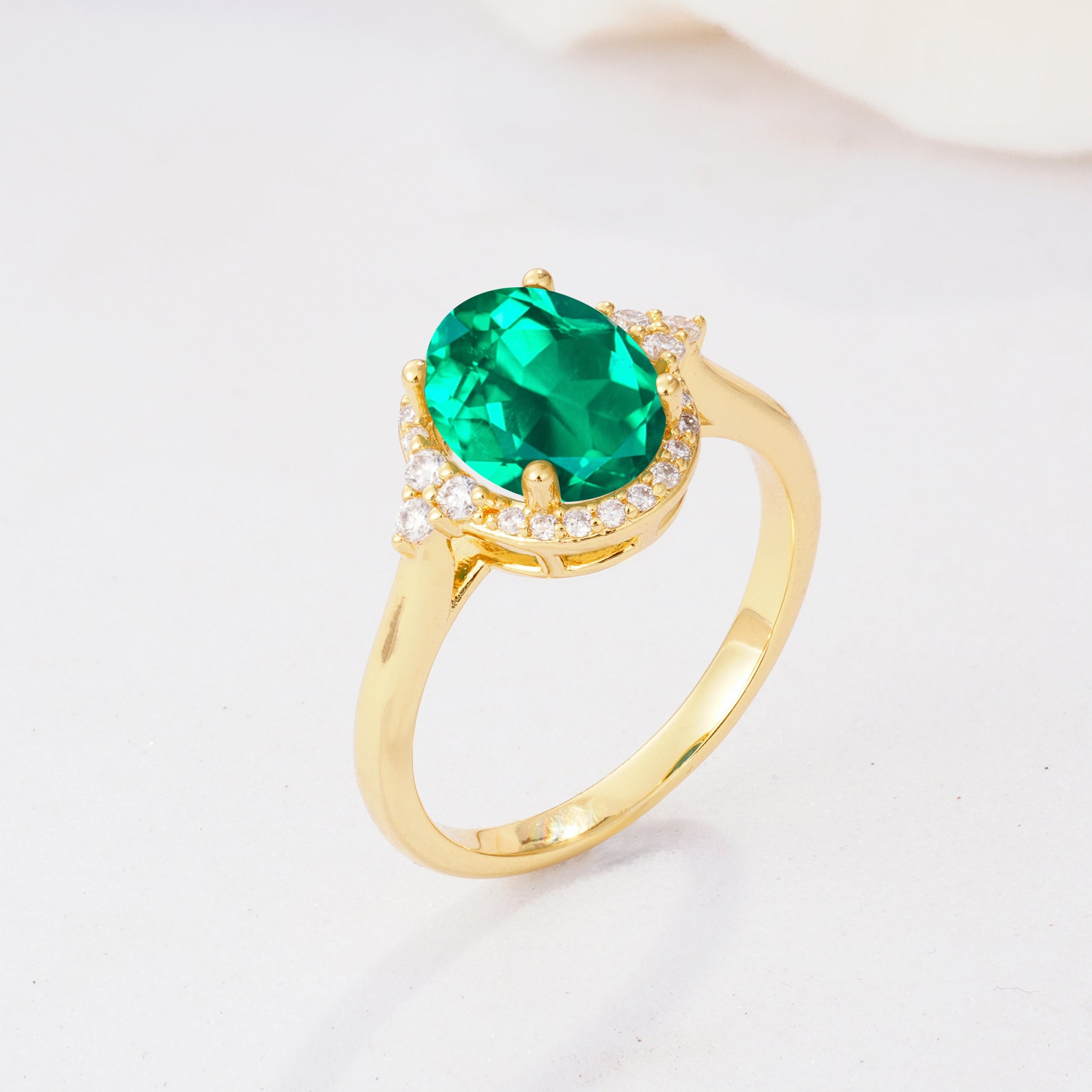 Romantic Oval Cut Full Halo Emerald Engagement Ring - Additional view