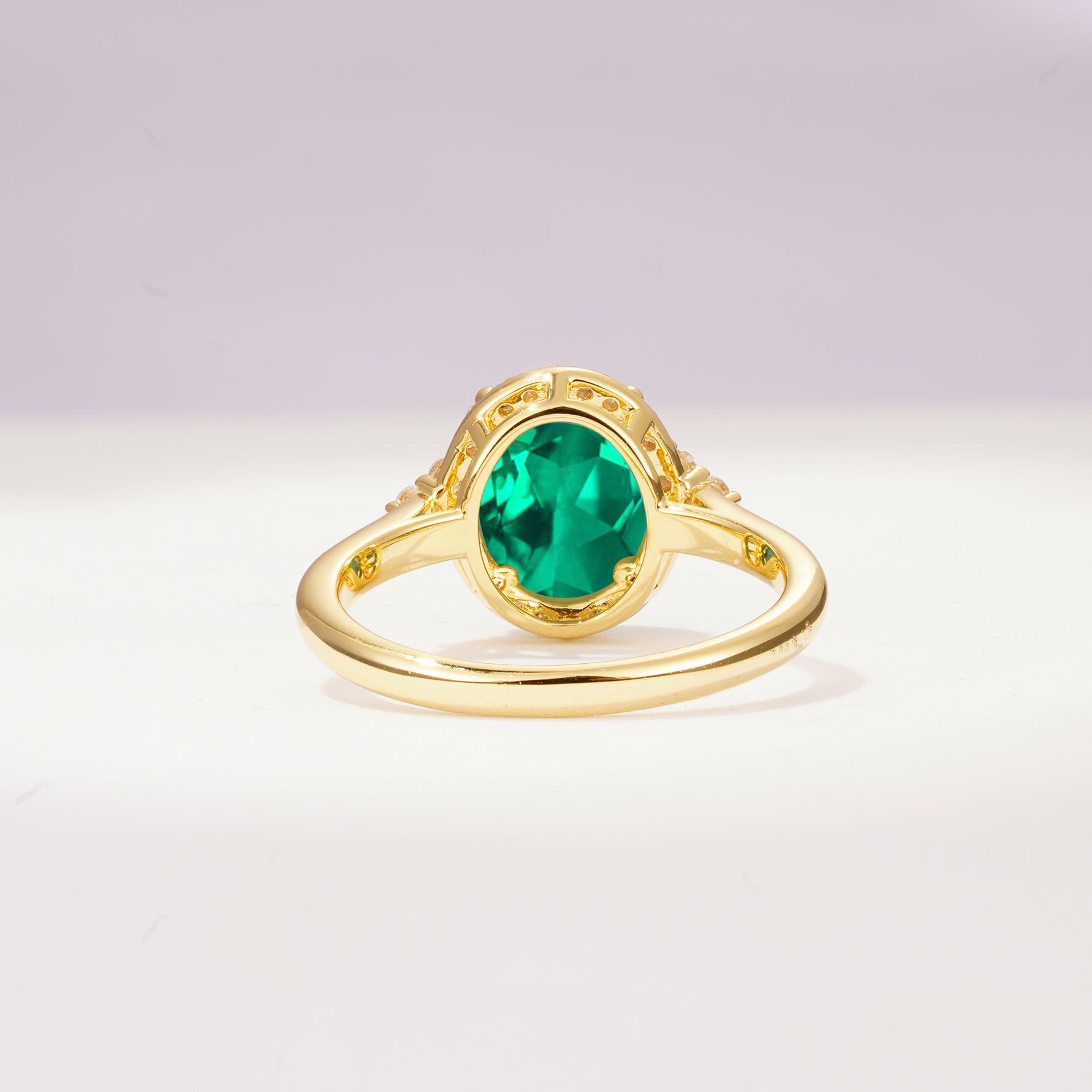 Romantic Oval Cut Full Halo Emerald Engagement Ring - Additional view