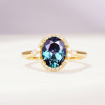 Romantic Oval Cut Full Halo Alexandrite Engagement Ring - Additional view