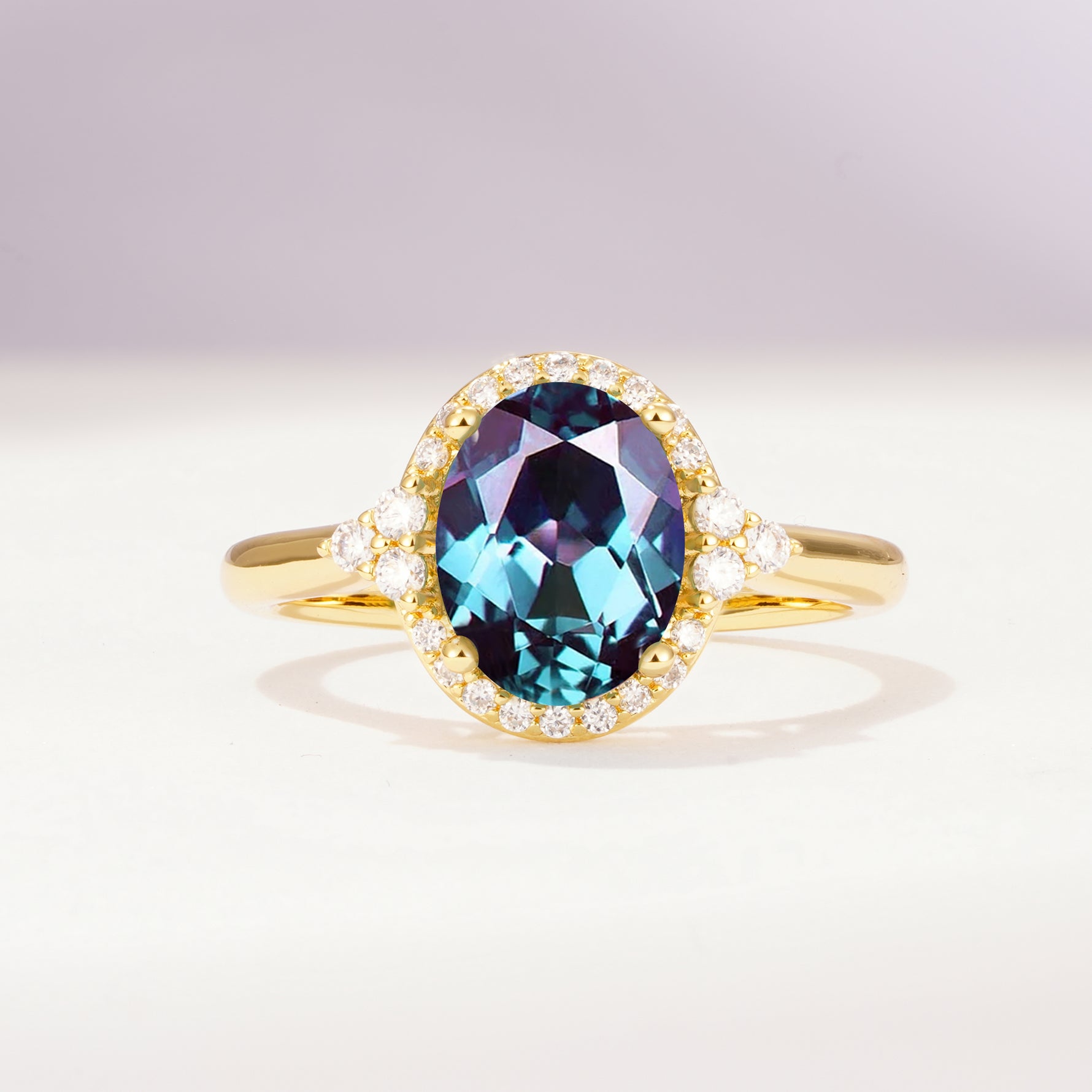Romantic Oval Cut Full Halo Alexandrite Engagement Ring - Additional view