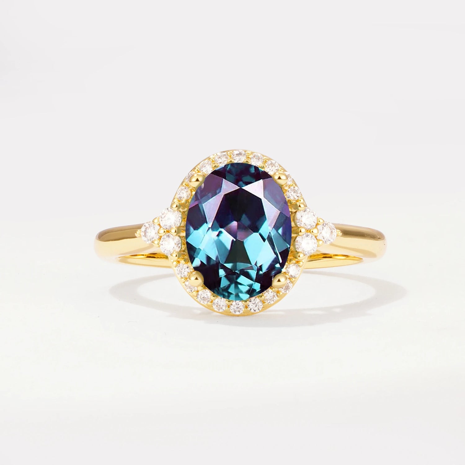 Romantic Oval Cut Full Halo Alexandrite Engagement Ring