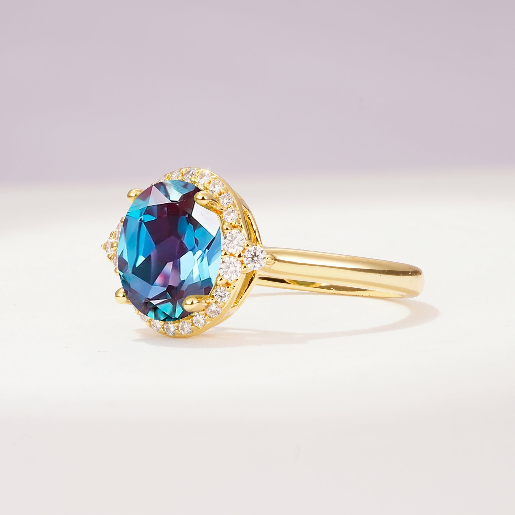 Romantic Oval Cut Full Halo Alexandrite Engagement Ring - Additional view