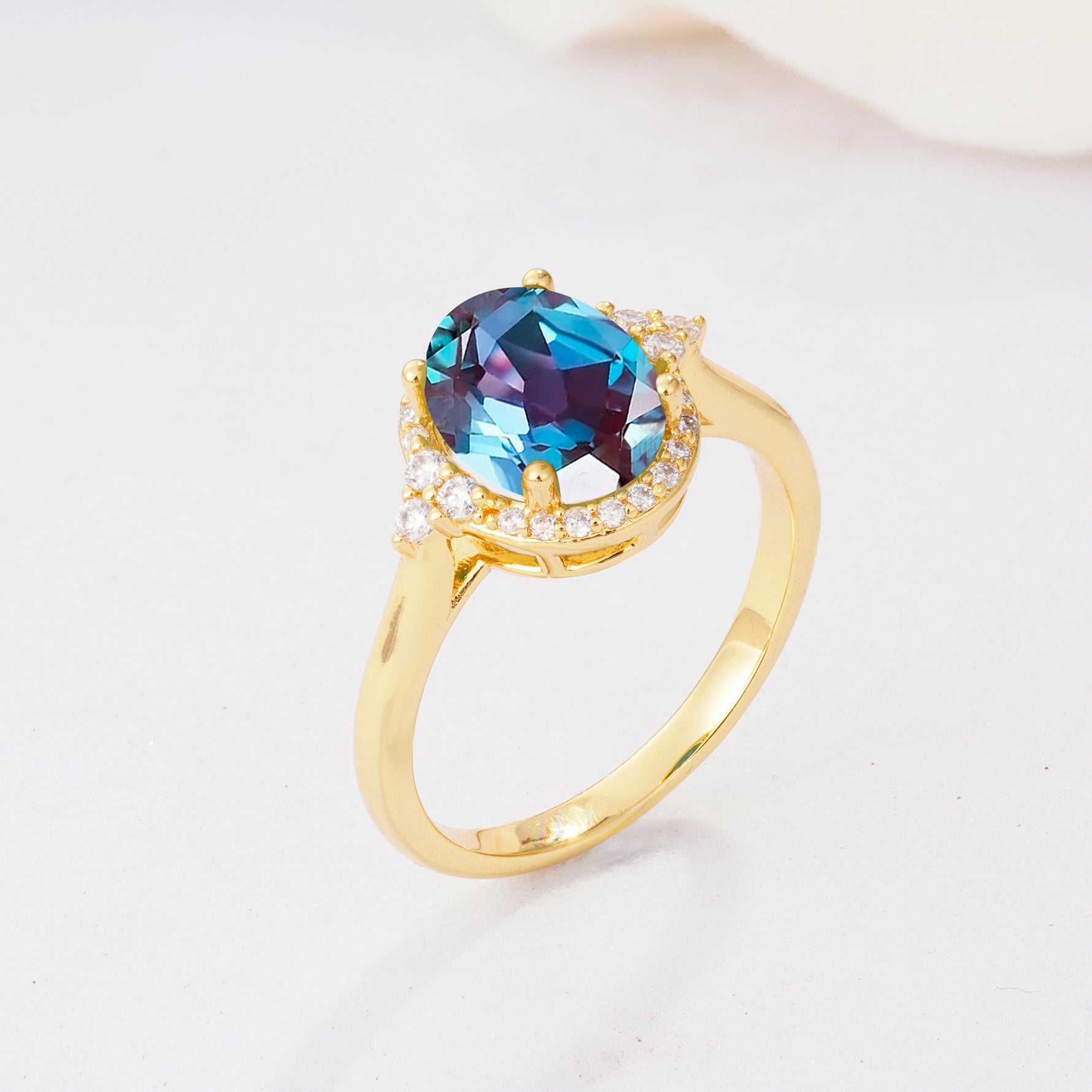 Romantic Oval Cut Full Halo Alexandrite Engagement Ring - Additional view