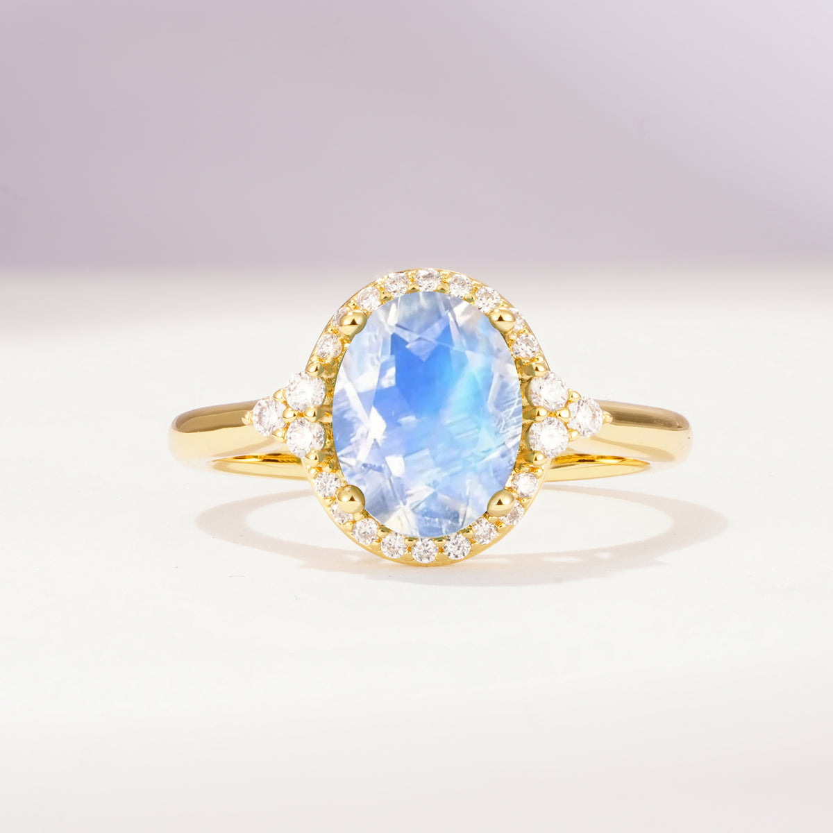 Romantic Oval Cut Full Halo Moonstone Engagement Ring - Additional view
