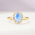 Romantic Oval Cut Full Halo Moonstone Engagement Ring - Additional view