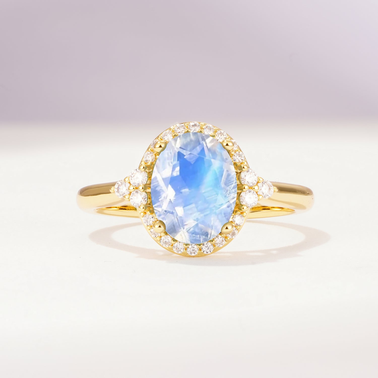 Romantic Oval Cut Full Halo Moonstone Engagement Ring - Additional view
