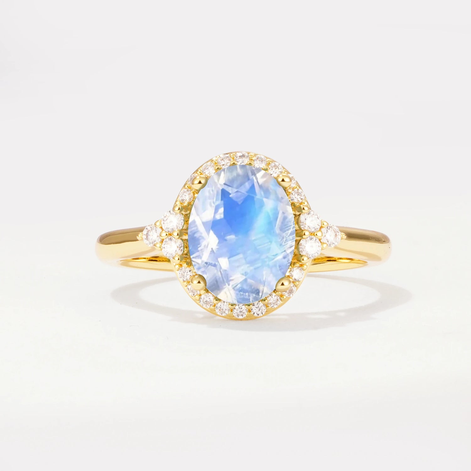 Romantic Oval Cut Full Halo Moonstone Engagement Ring