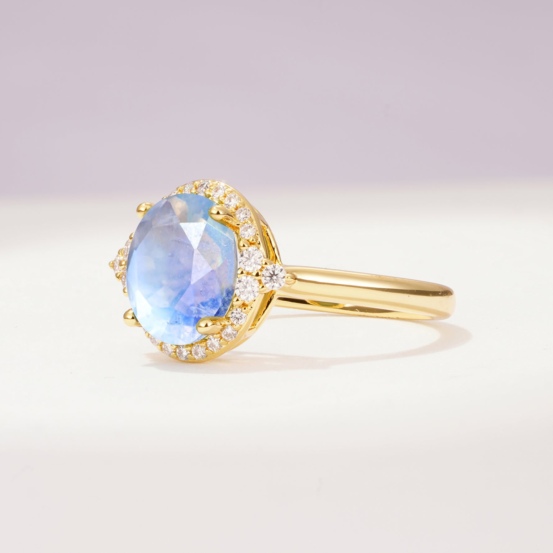Romantic Oval Cut Full Halo Moonstone Engagement Ring - Additional view