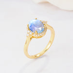 Romantic Oval Cut Full Halo Moonstone Engagement Ring - Additional view