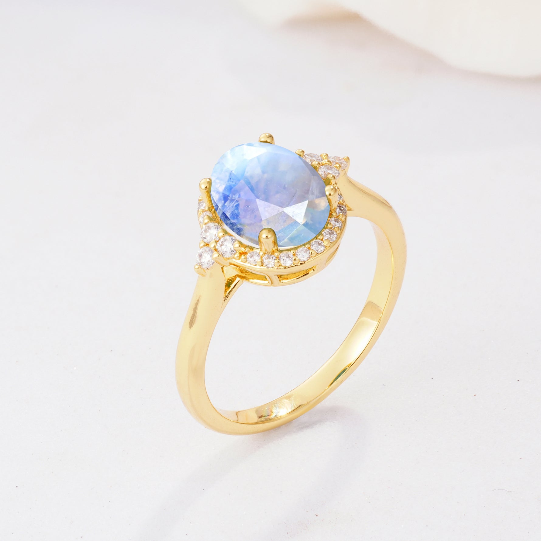 Romantic Oval Cut Full Halo Moonstone Engagement Ring - Additional view