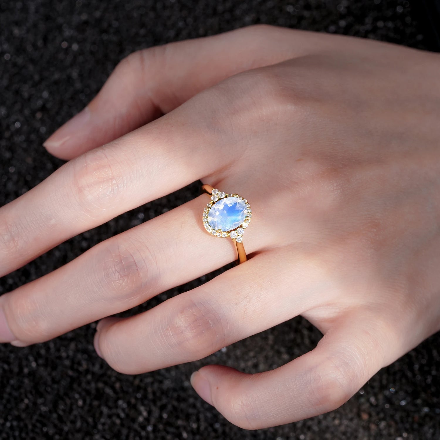 Romantic Oval Cut Full Halo Moonstone Engagement Ring