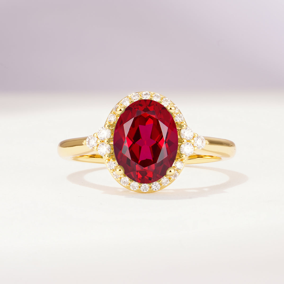 Romantic Oval Cut Full Halo Ruby Engagement Ring - Additional view