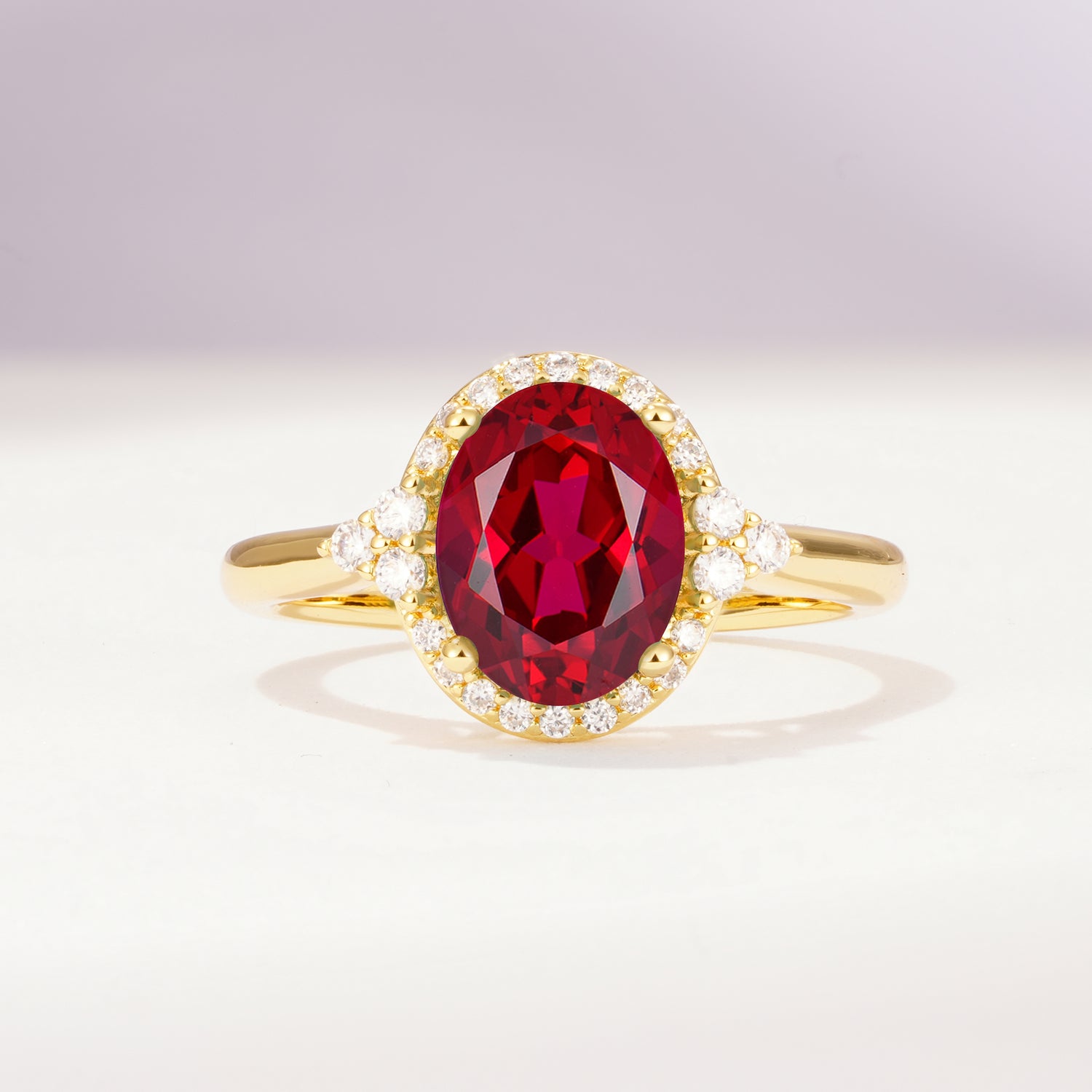 Romantic Oval Cut Full Halo Ruby Engagement Ring - Additional view