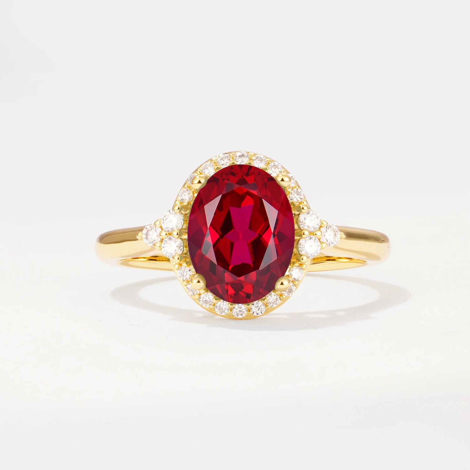 Romantic Oval Cut Full Halo Ruby Engagement Ring