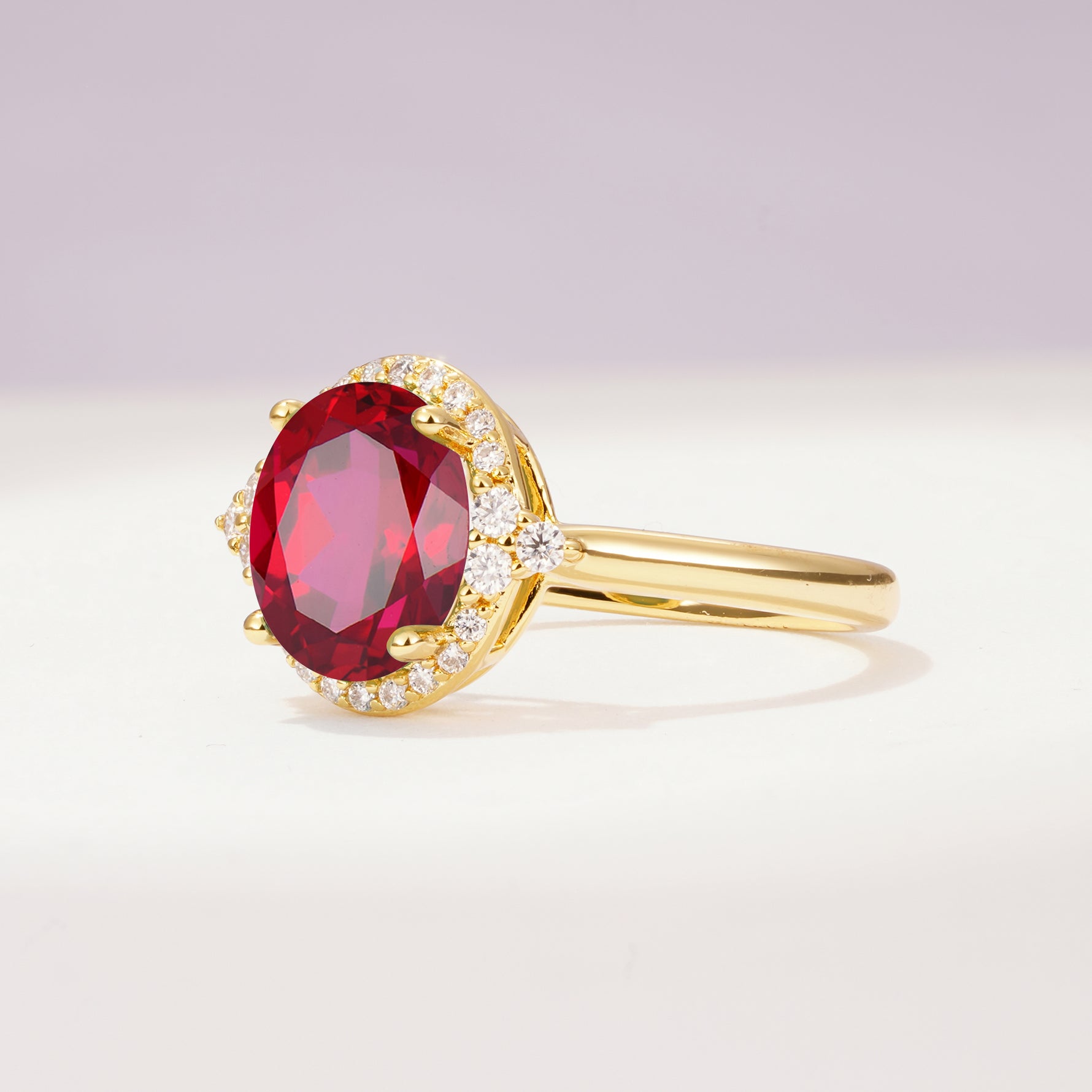 Romantic Oval Cut Full Halo Ruby Engagement Ring - Additional view