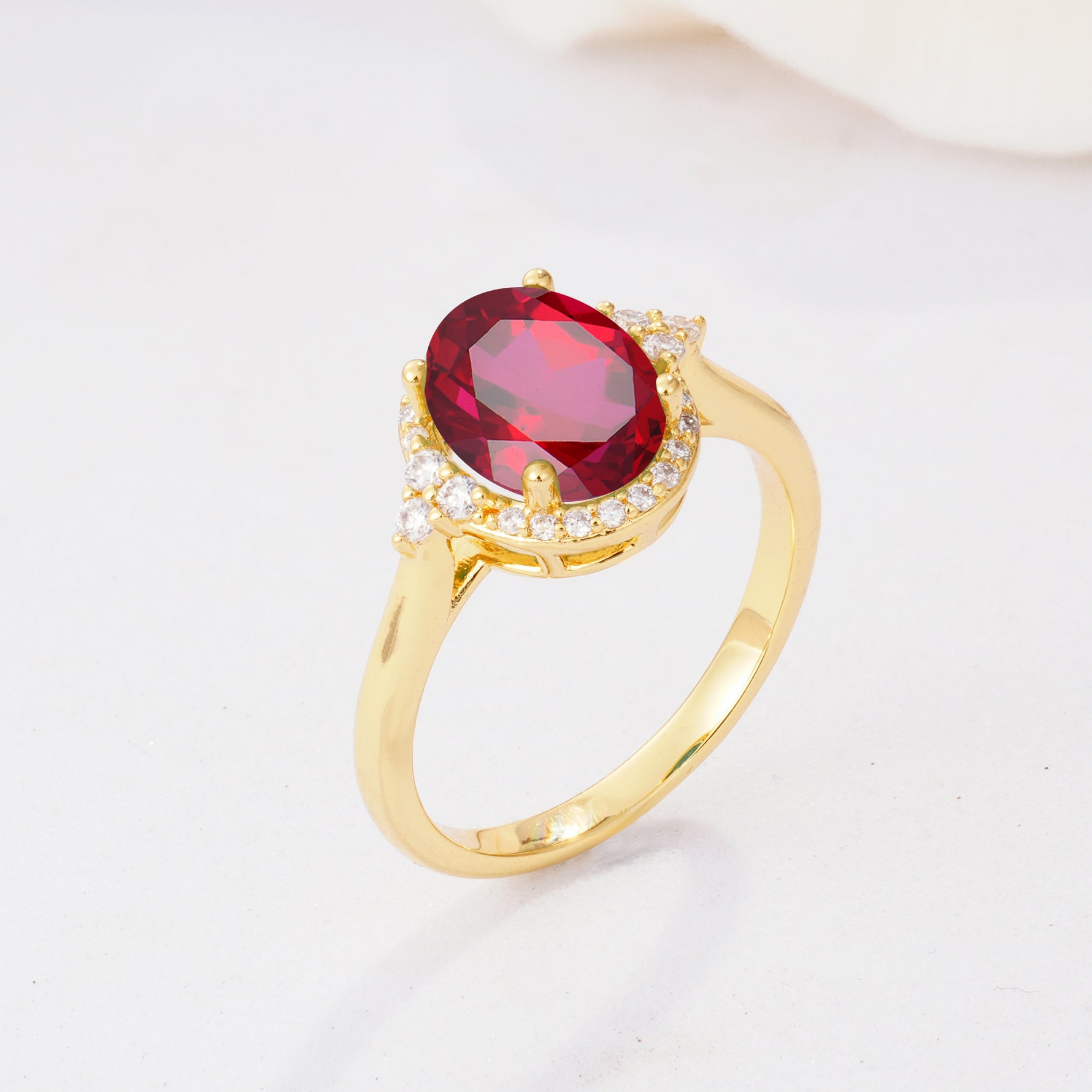 Romantic Oval Cut Full Halo Ruby Engagement Ring - Additional view