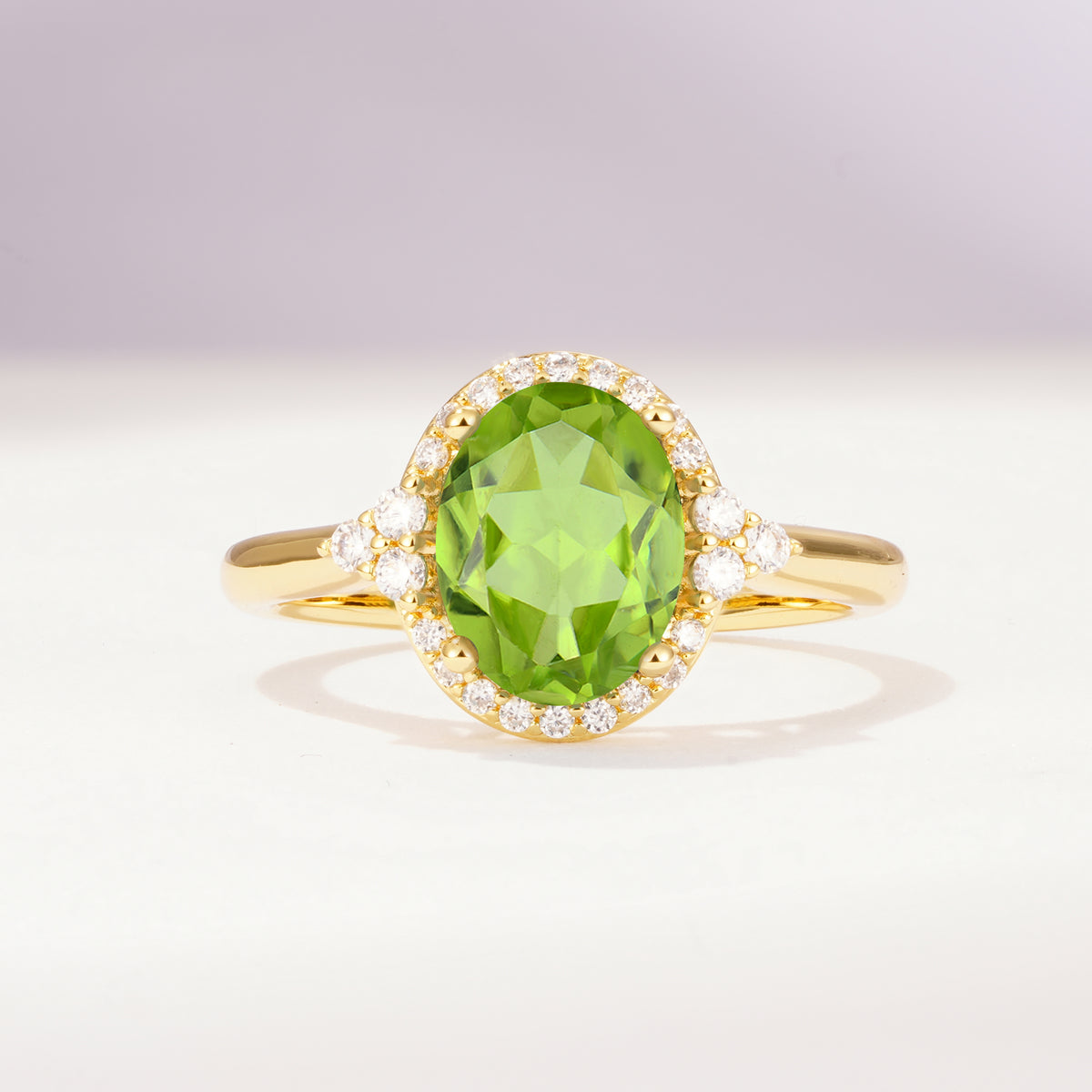 Romantic Oval Cut Full Halo Peridot Engagement Ring - Additional view
