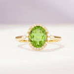 Romantic Oval Cut Full Halo Peridot Engagement Ring - Additional view