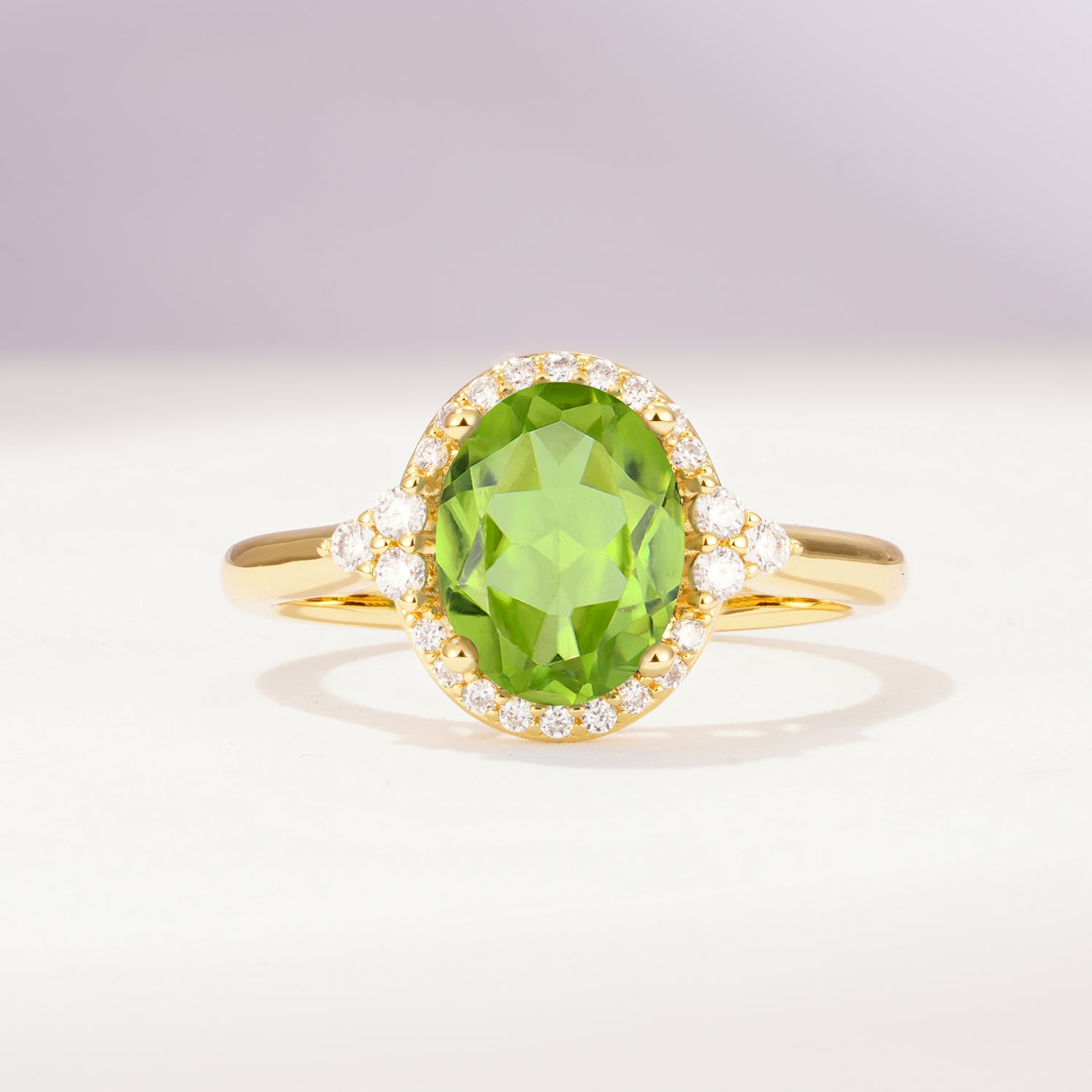 Romantic Oval Cut Full Halo Peridot Engagement Ring - Additional view