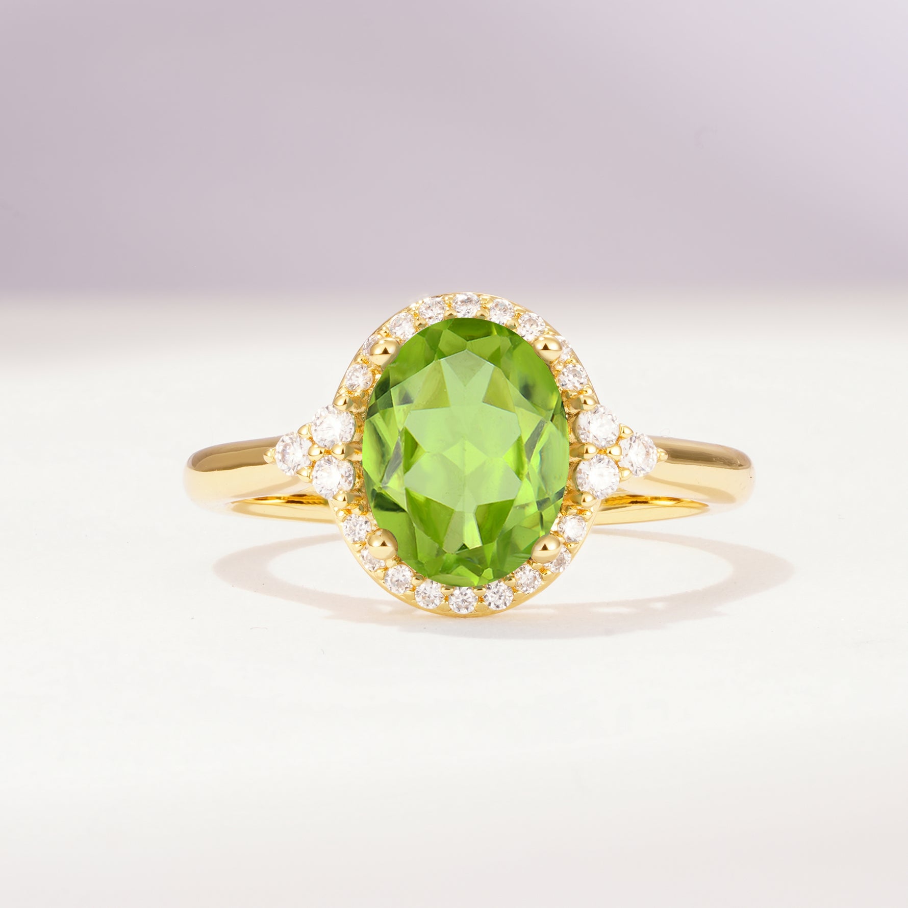 Romantic Oval Cut Full Halo Peridot Engagement Ring - Additional view