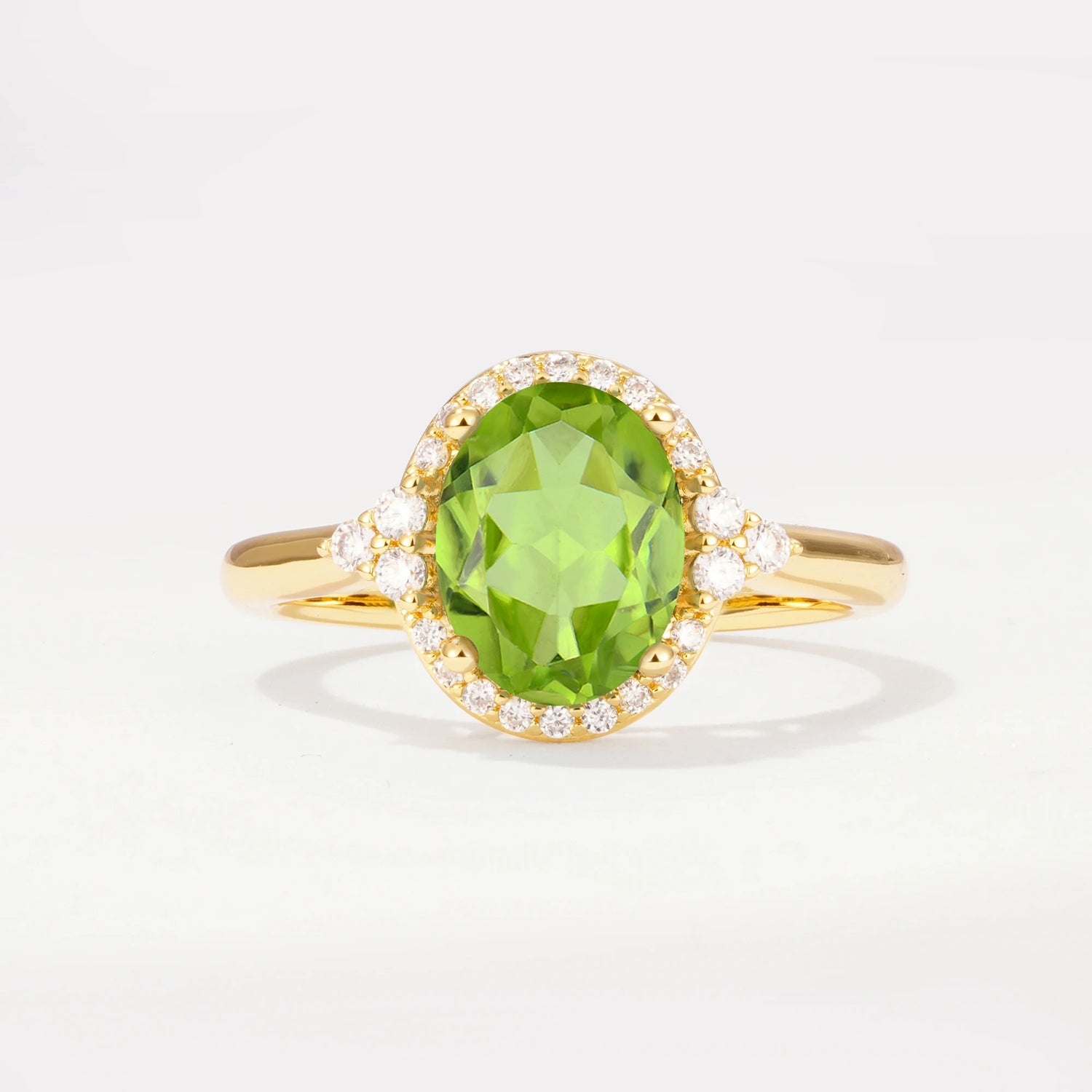 Romantic Oval Cut Full Halo Peridot Engagement Ring