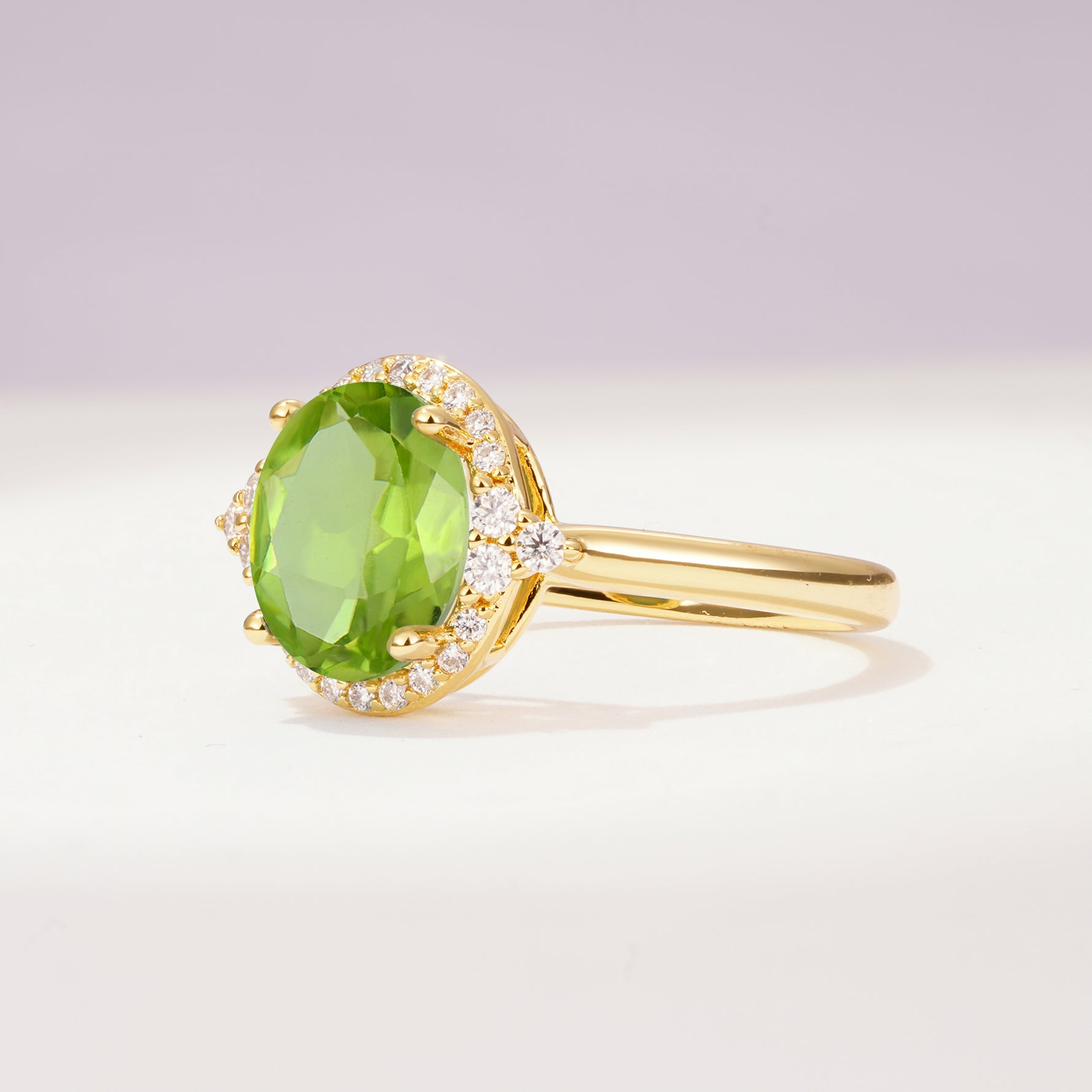 Romantic Oval Cut Full Halo Peridot Engagement Ring - Additional view