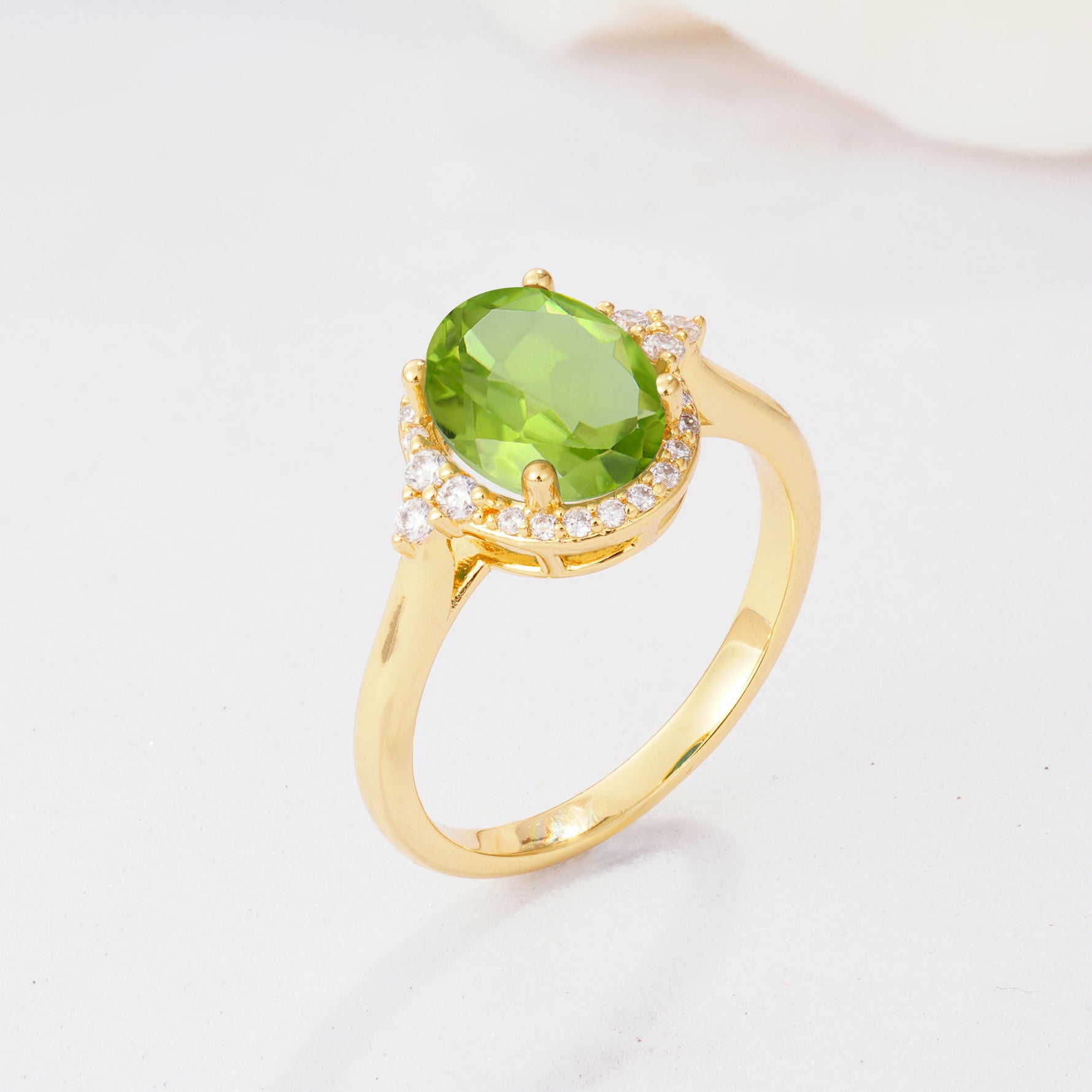 Romantic Oval Cut Full Halo Peridot Engagement Ring - Additional view