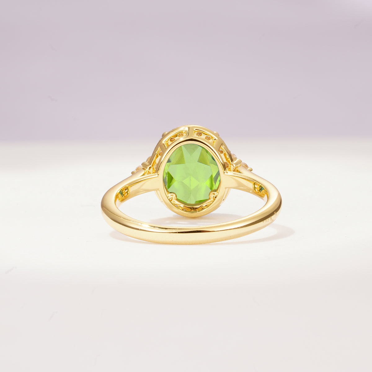 Romantic Oval Cut Full Halo Peridot Engagement Ring - Additional view