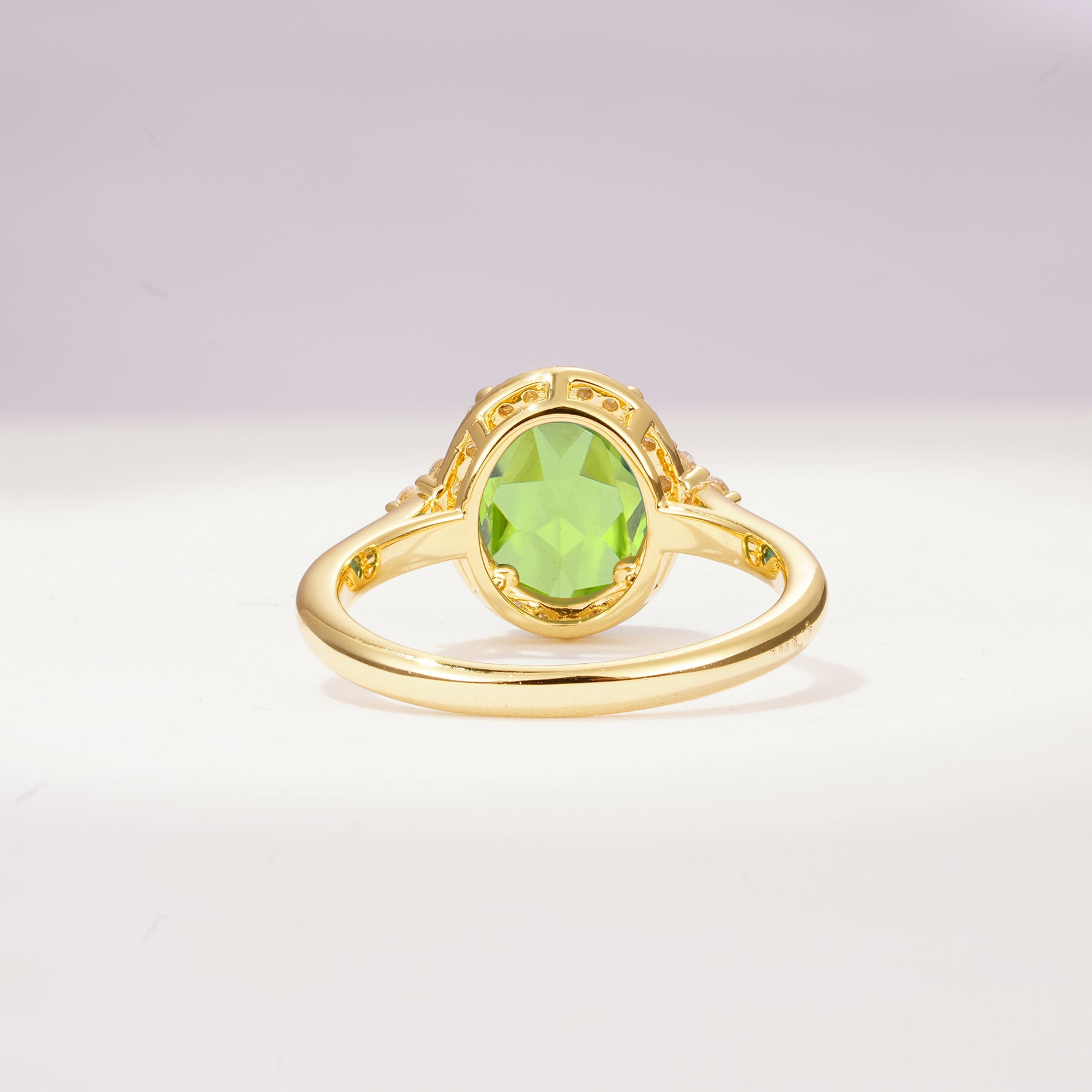 Romantic Oval Cut Full Halo Peridot Engagement Ring - Additional view