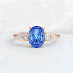 Oval Cut Sapphire Three-Stone Engagement Ring with Pear Side Stones - Additional view